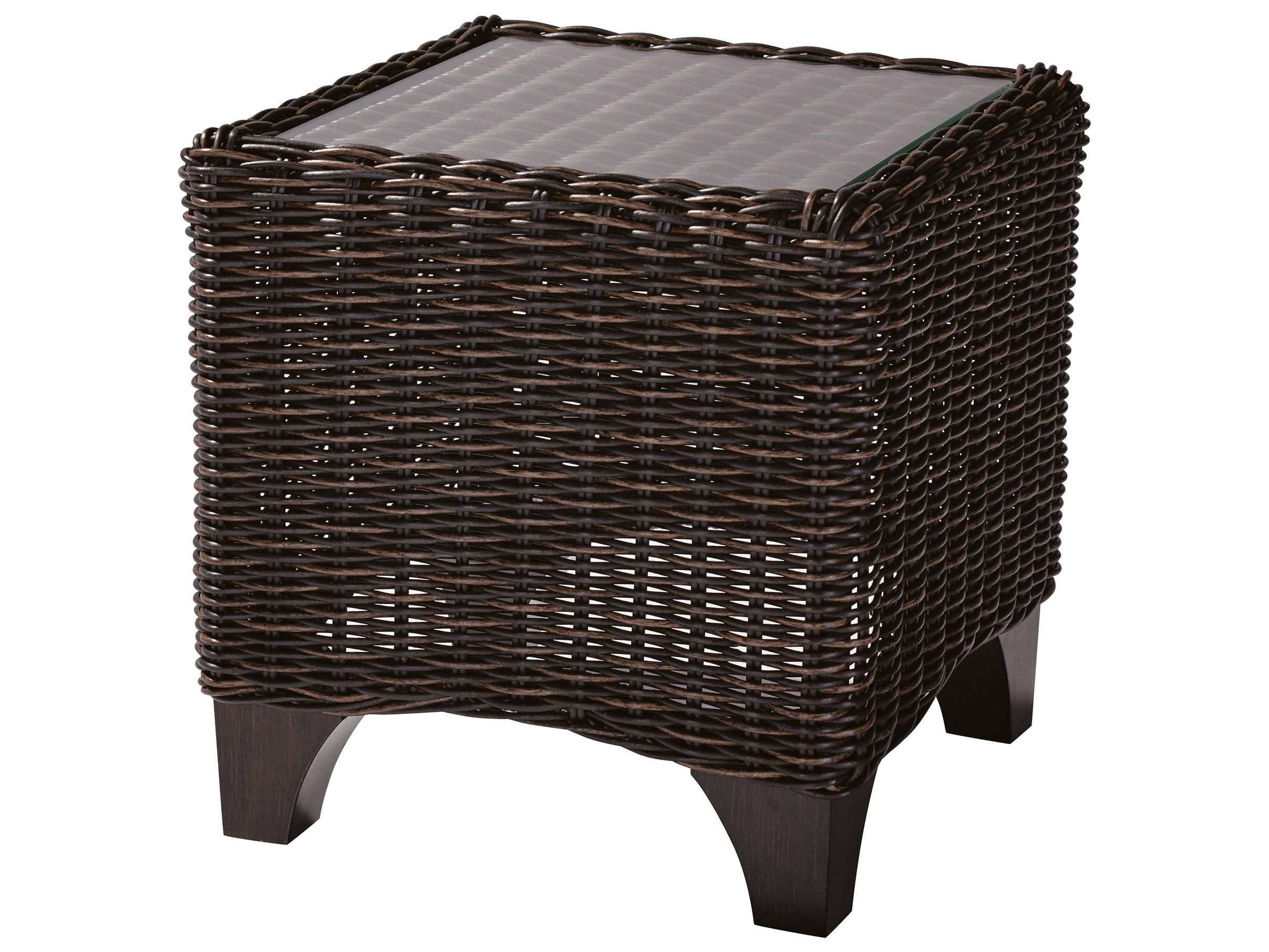 Lane Venture Requisite Wicker Square Glass Top Accent Table