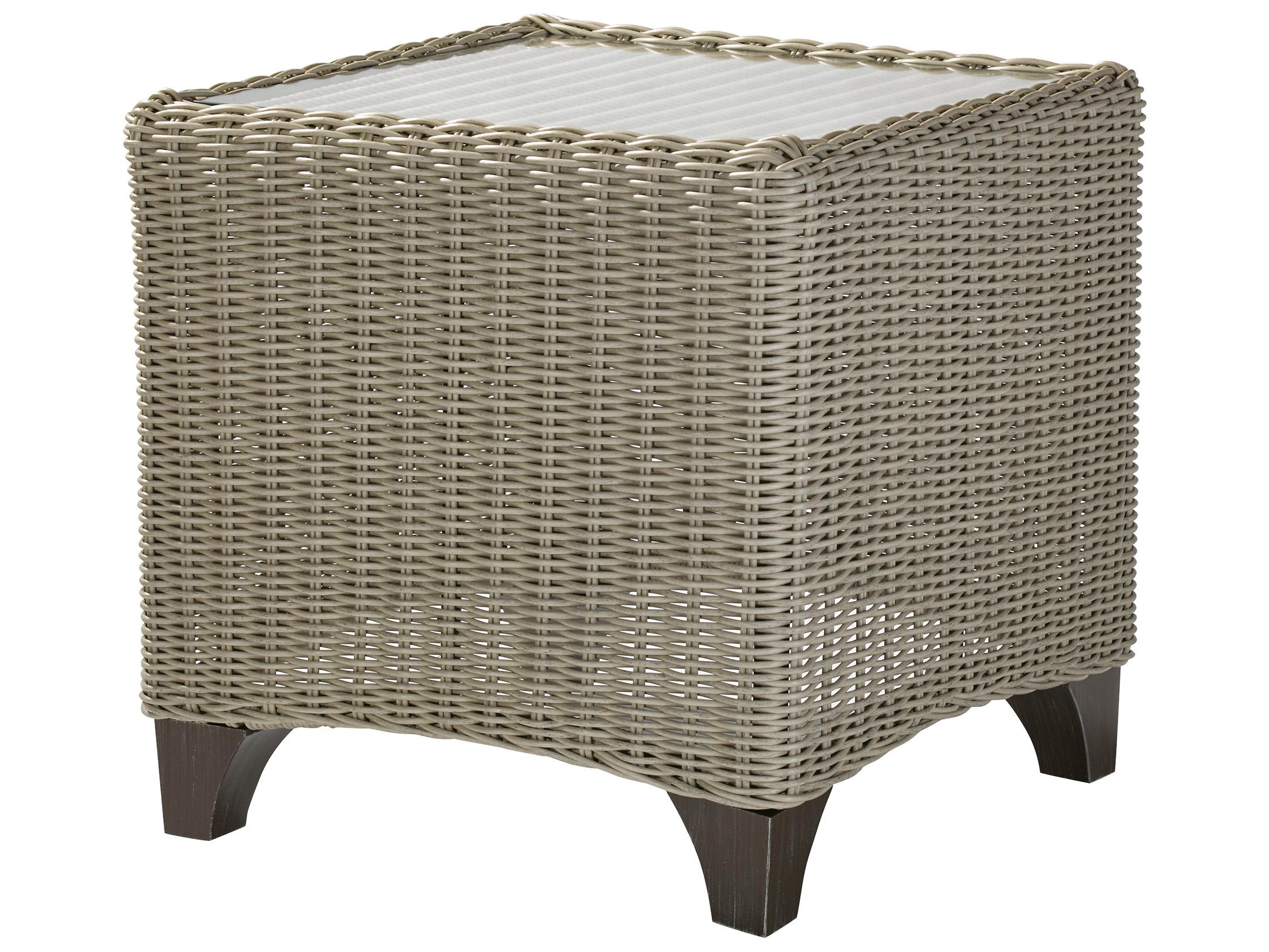 Lane Venture Requisite Wicker Square Glass Top Patio End Table