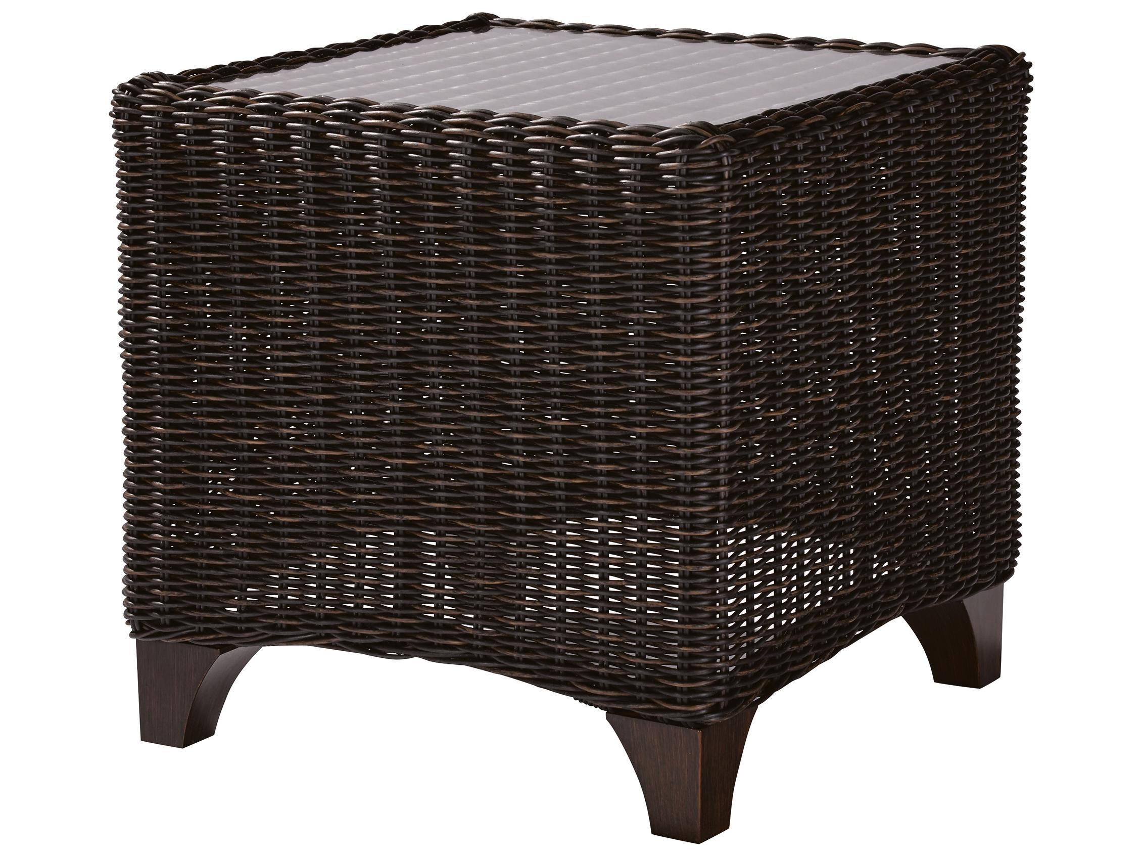 Lane Venture Requisite Wicker Square Glass Top Patio End Table