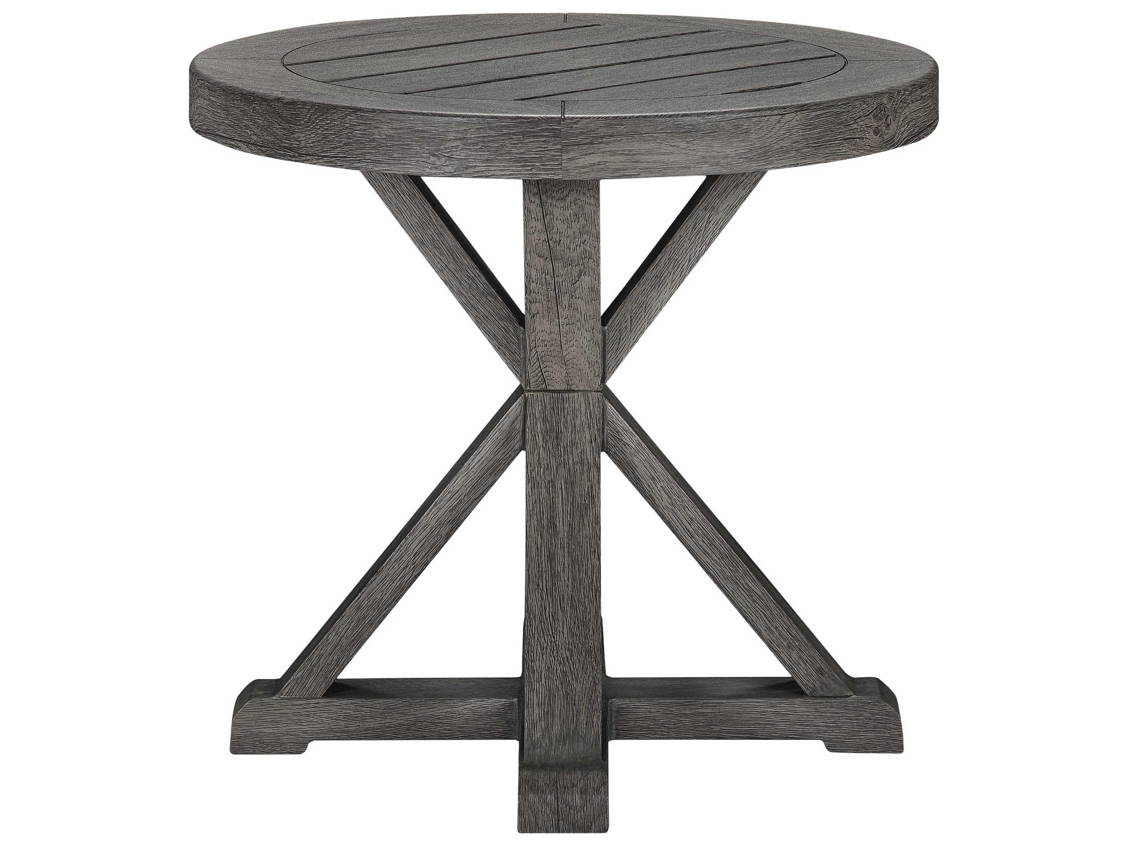 Lane Venture Mystic Harbor French Grey Wood Grain Aluminum Round Accent Table