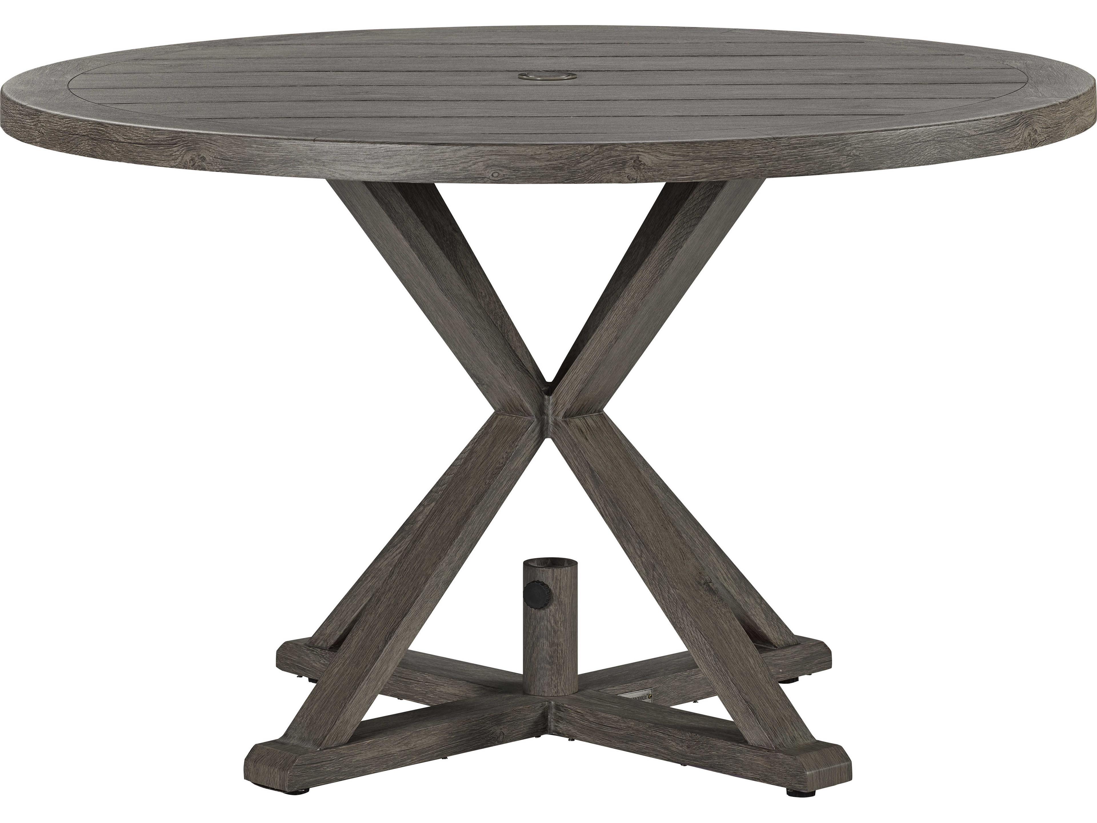 Lane Venture Mystic Harbor French Grey Wood Grain Aluminum Round Outdoor Dining Table with Umbrella Hole