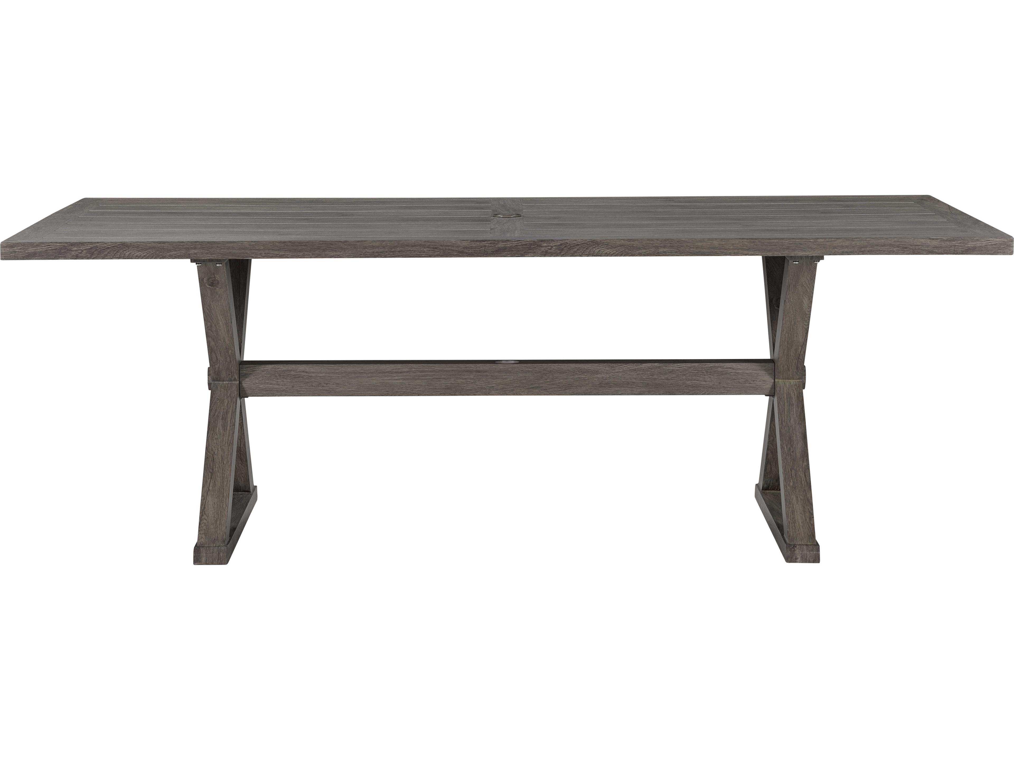 Lane Venture Mystic Harbor French Grey Wood Grain Aluminum Rectangular Outdoor Patio Dining Table with Umbrella Hole