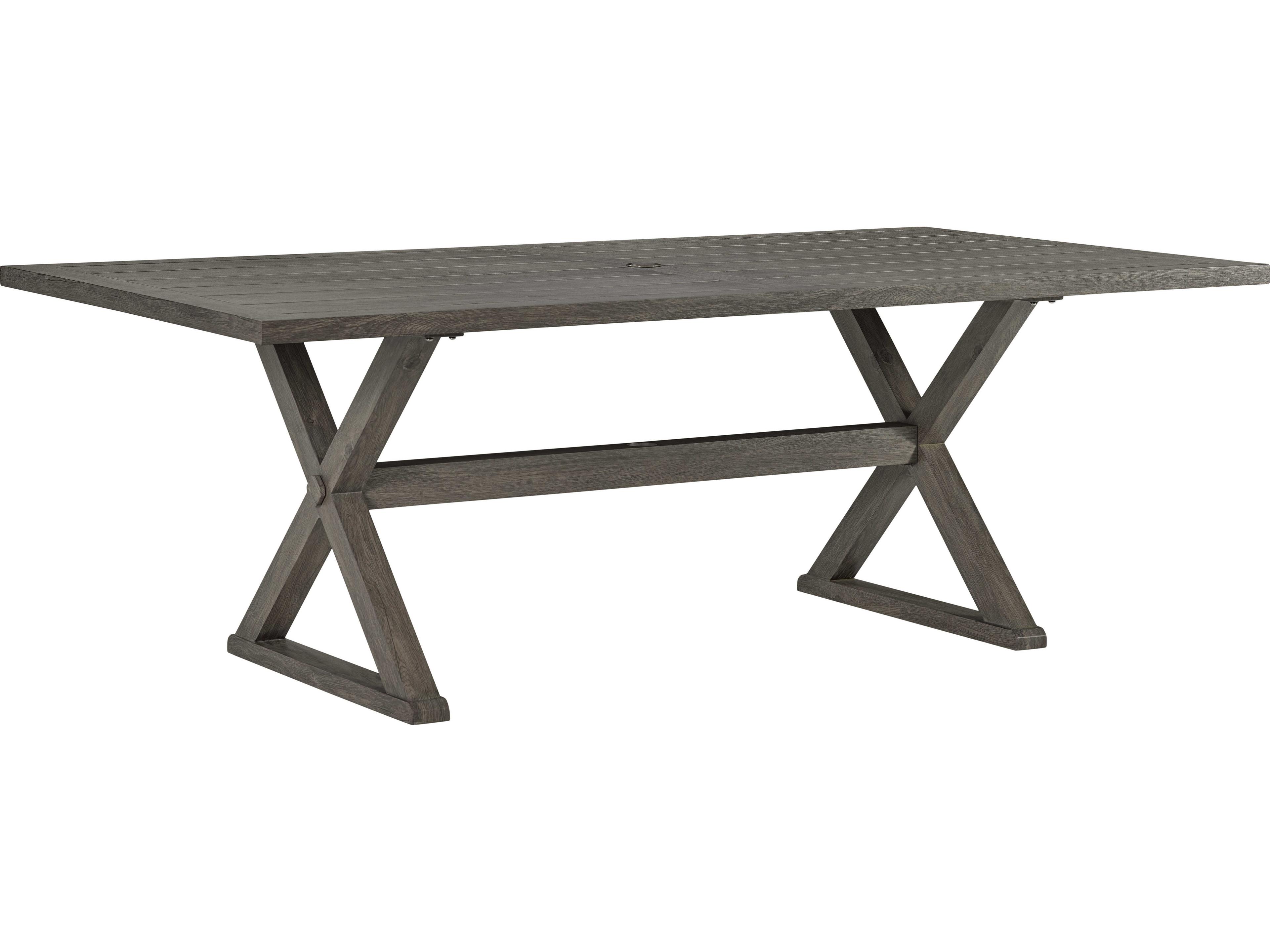 Lane Venture Mystic Harbor French Grey Wood Grain Aluminum Rectangular Outdoor Patio Dining Table with Umbrella Hole