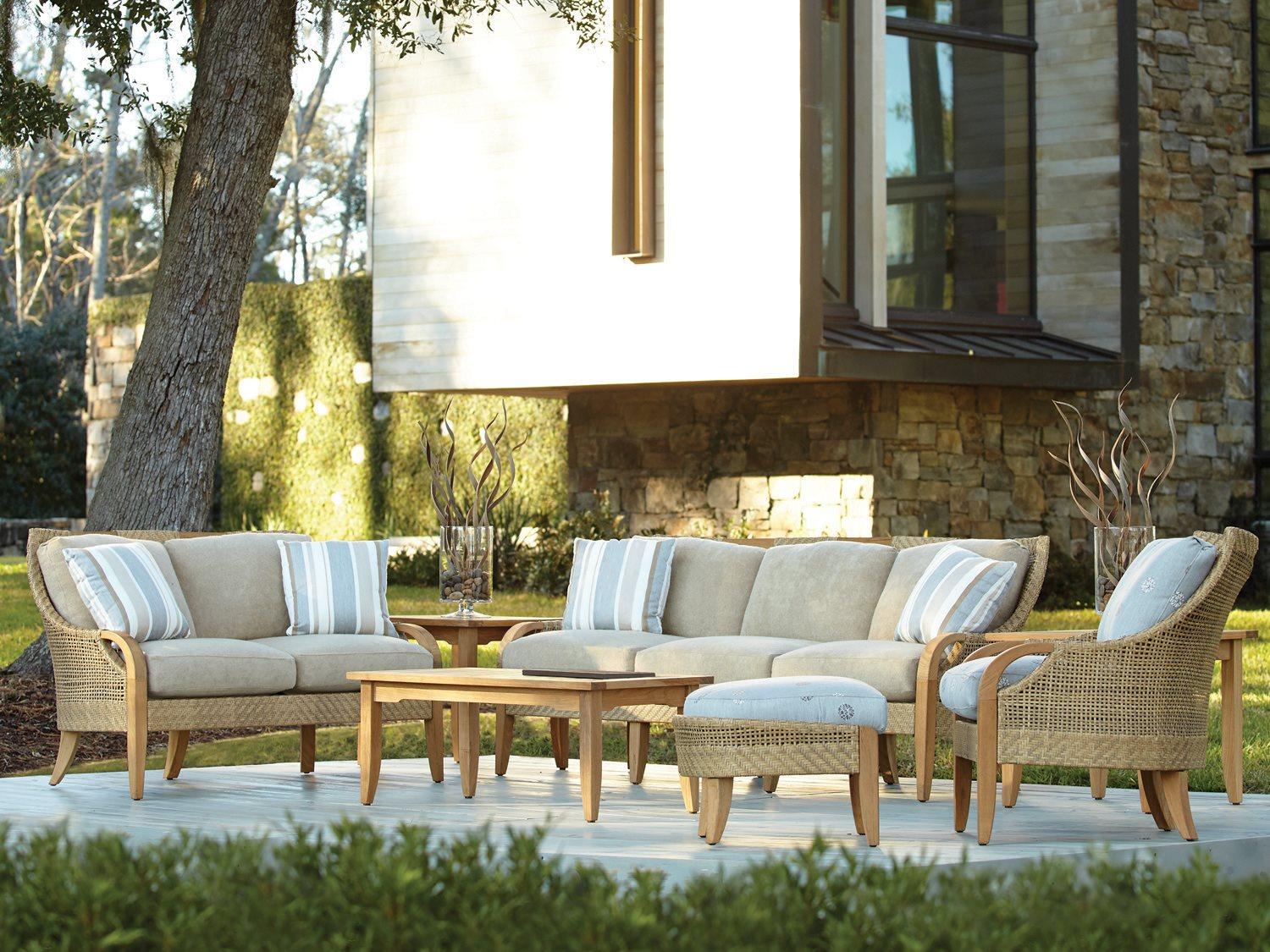 Lane Venture Edgewood Pebblestone Wicker/Teak Patio Lounge Set