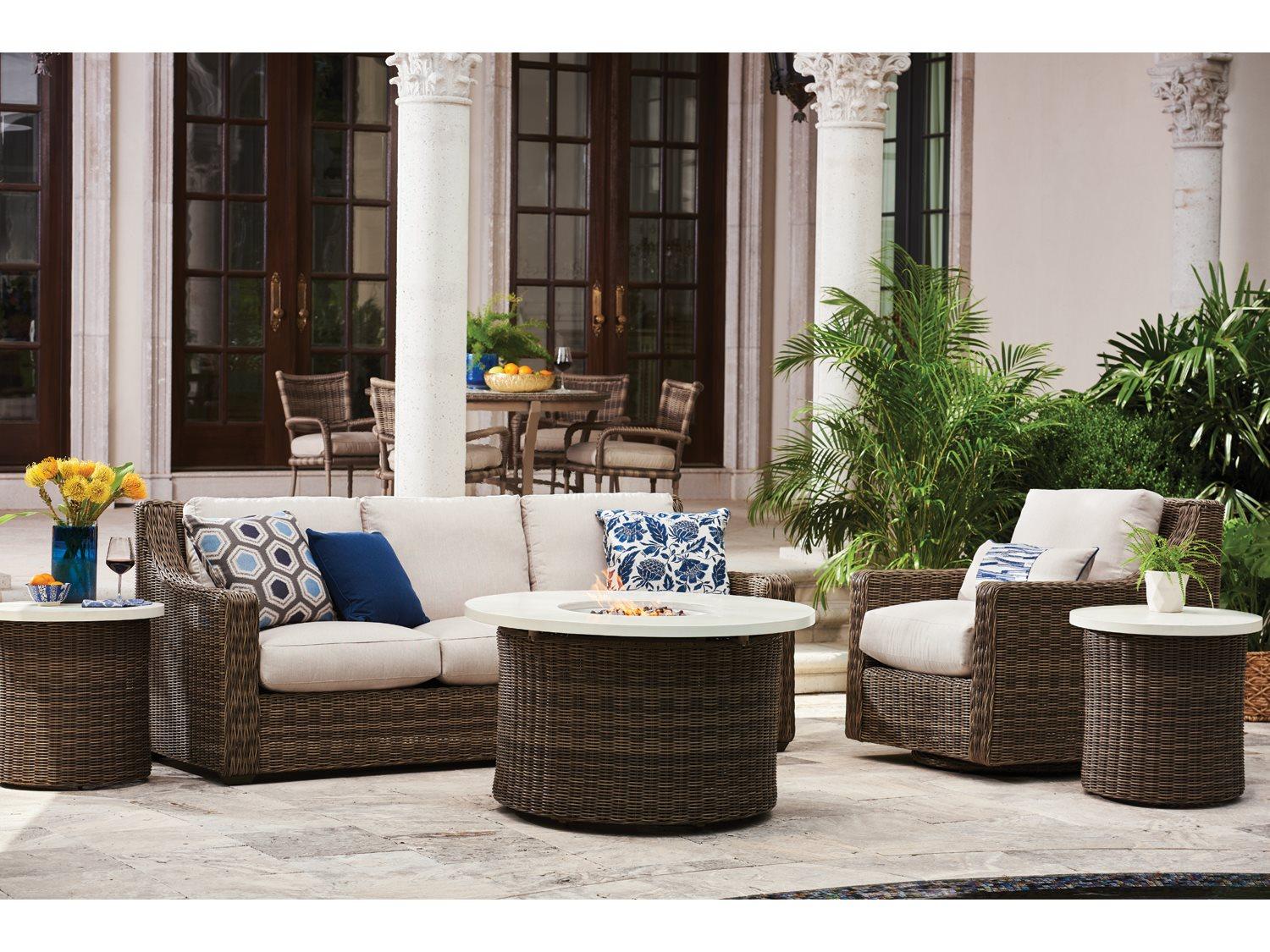 Lane Venture Oasis Wicker Fire Pit Patio Lounge Set