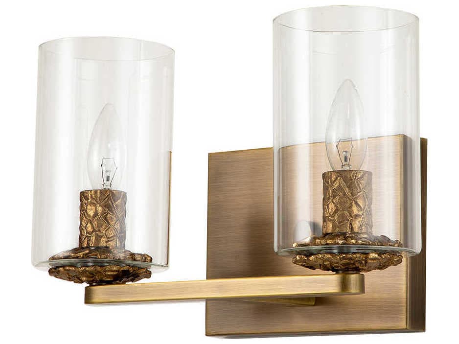 Lucas McKearn Bolivar 2-Light Antique Brass Glass Vanity Light