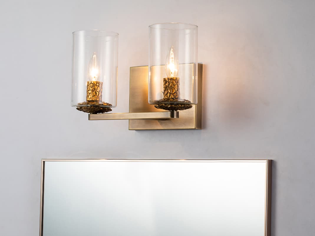 Lucas McKearn Bolivar 2-Light Antique Brass Glass Vanity Light