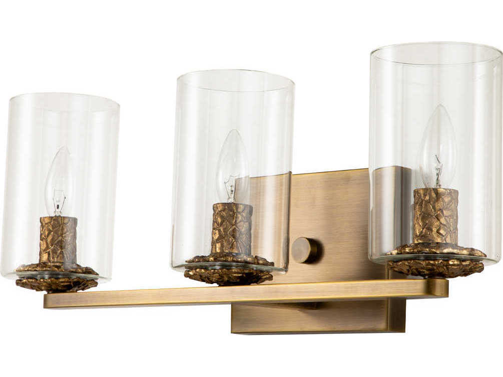 Lucas McKearn Bolivar 3-Light Antique Brass Glass Vanity Light