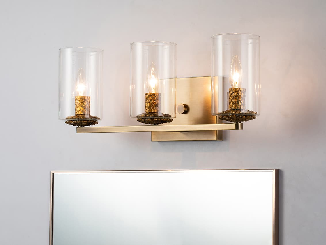Lucas McKearn Bolivar 3-Light Antique Brass Glass Vanity Light