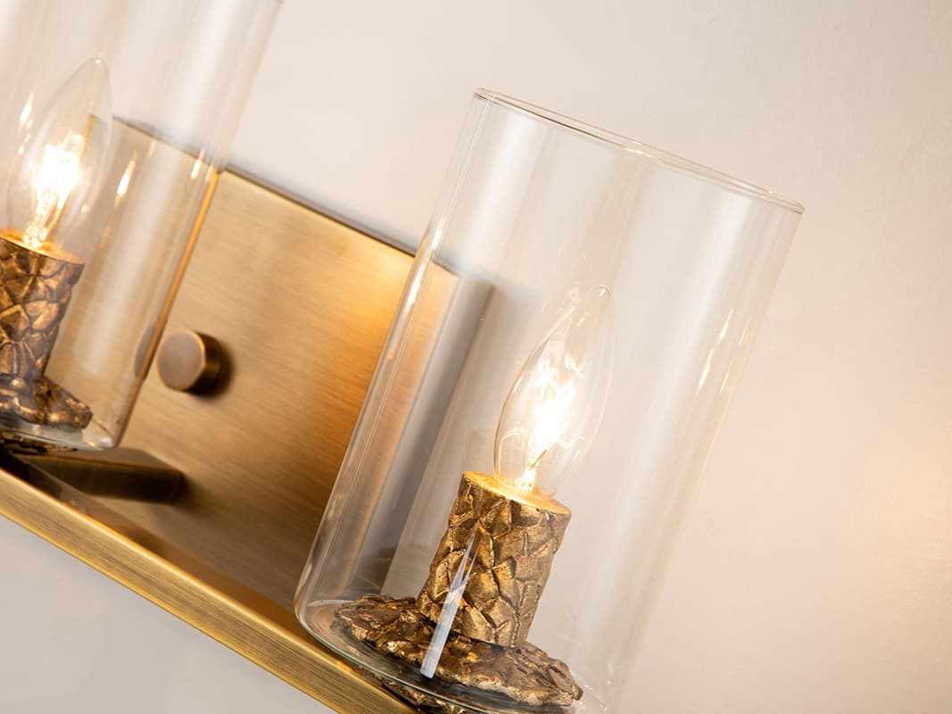 Lucas McKearn Bolivar 3-Light Antique Brass Glass Vanity Light