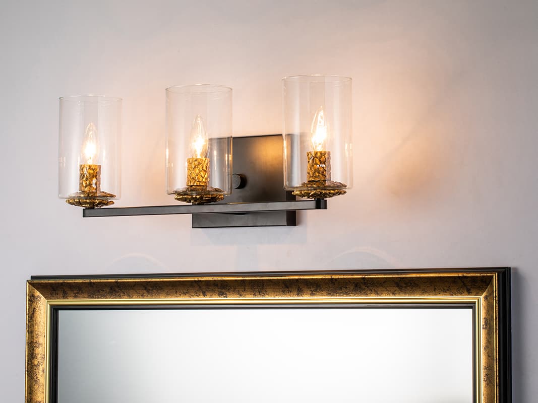 Lucas McKearn Bolivar 3-Light Matte Black Glass Vanity Light