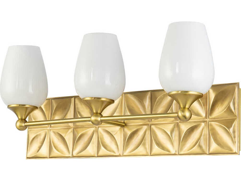 Lucas McKearn Epsilon 3-Light Aged Brass Glass Vanity Light