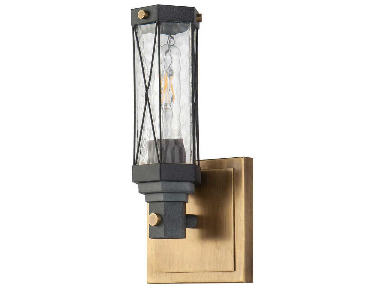 Lucas McKearn Abbey 1-Light Weathered Zinc Antique Brass Black Glass Wall Sconce