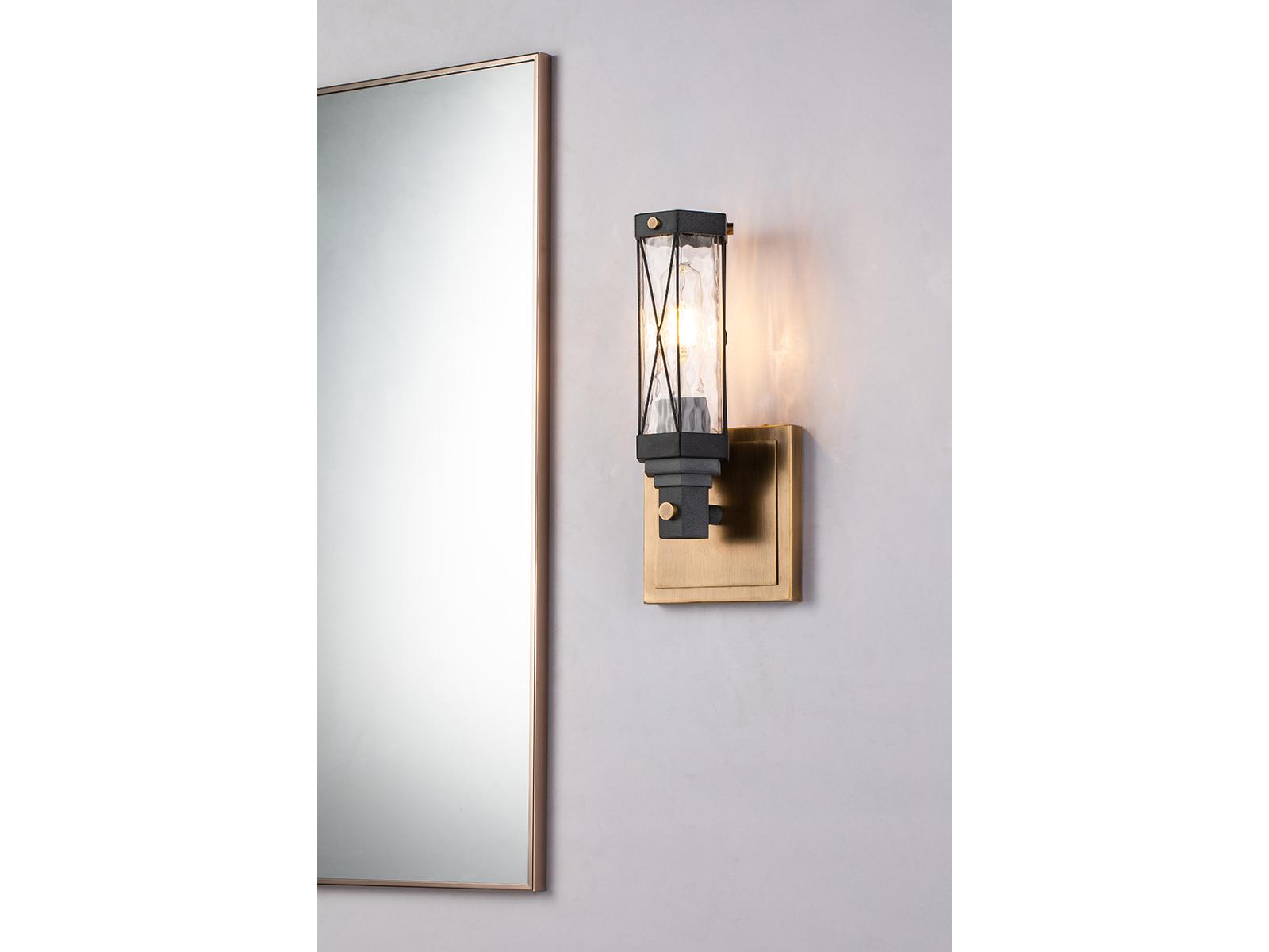 Lucas McKearn Abbey 1-Light Weathered Zinc Antique Brass Black Glass Wall Sconce
