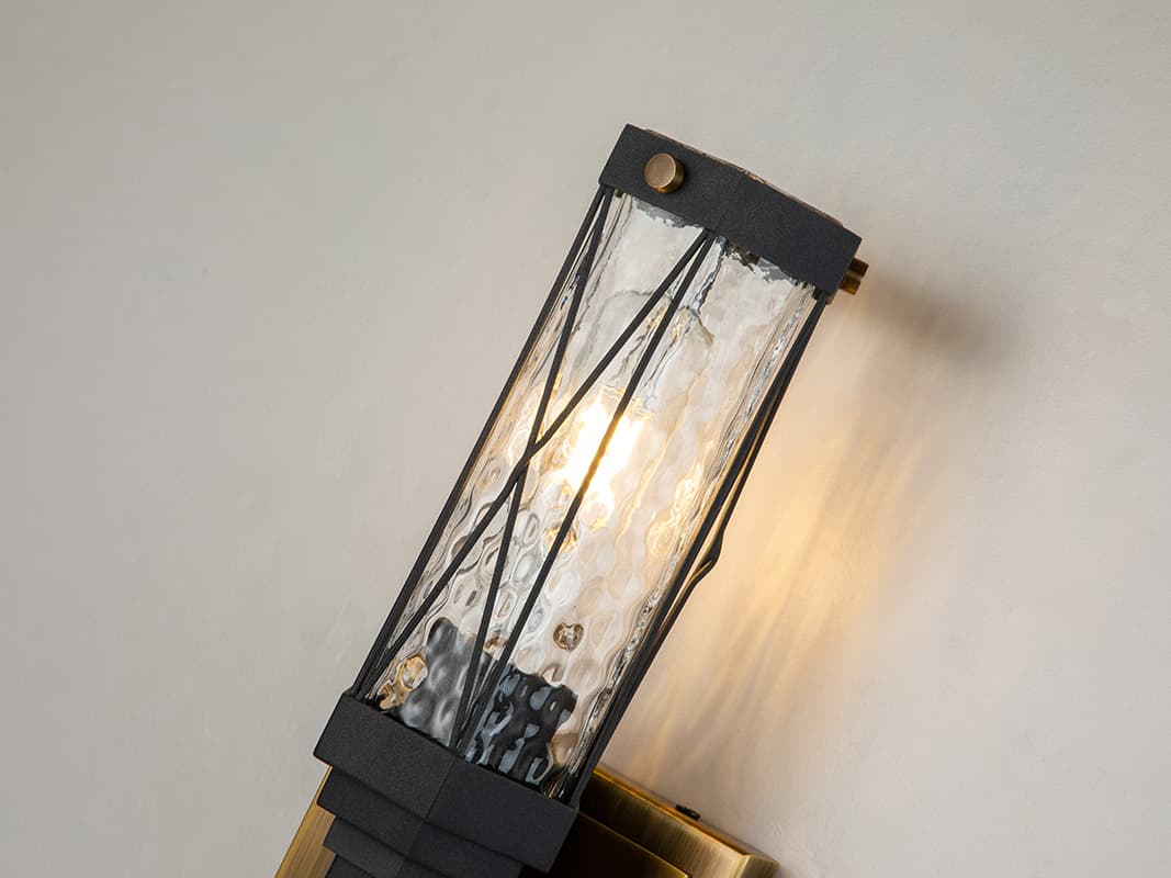 Lucas McKearn Abbey 1-Light Weathered Zinc Antique Brass Black Glass Wall Sconce