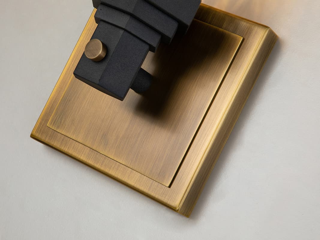 Lucas McKearn Abbey 1-Light Weathered Zinc Antique Brass Black Glass Wall Sconce