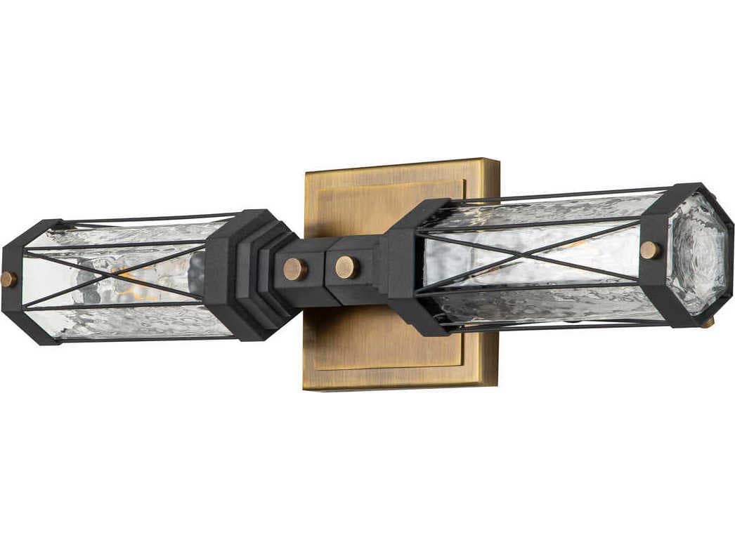 Lucas McKearn Abbey 2-Light Weathered Zinc Antique Brass Black Glass Vanity Light