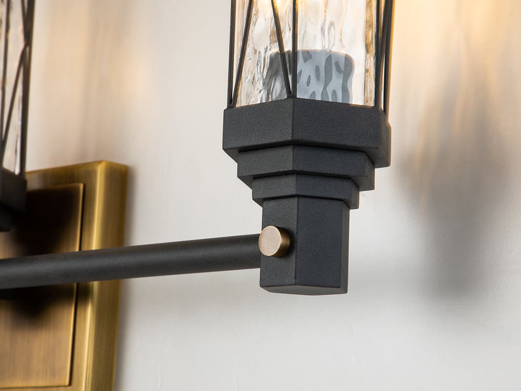 Lucas McKearn Abbey 3-Light Weathered Zinc Antique Brass Black Glass Vanity Light