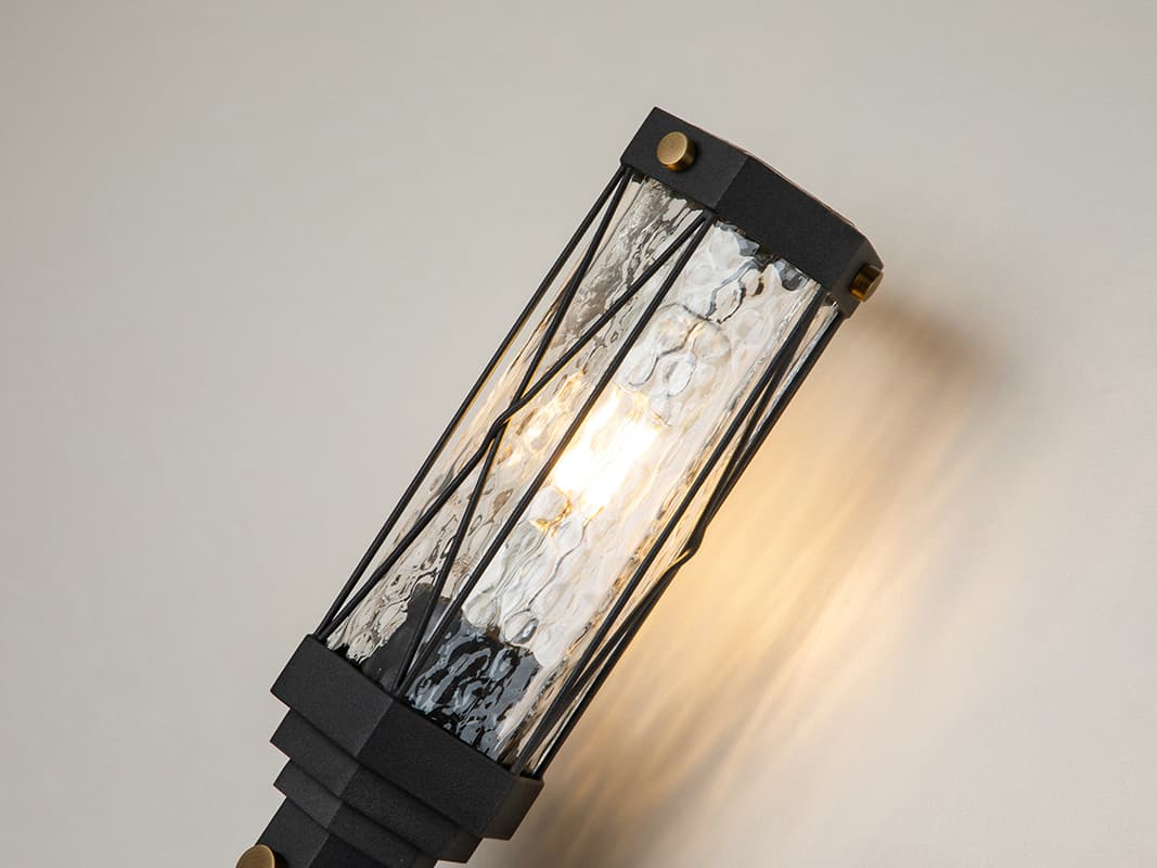 Lucas McKearn Abbey 3-Light Weathered Zinc Antique Brass Black Glass Vanity Light