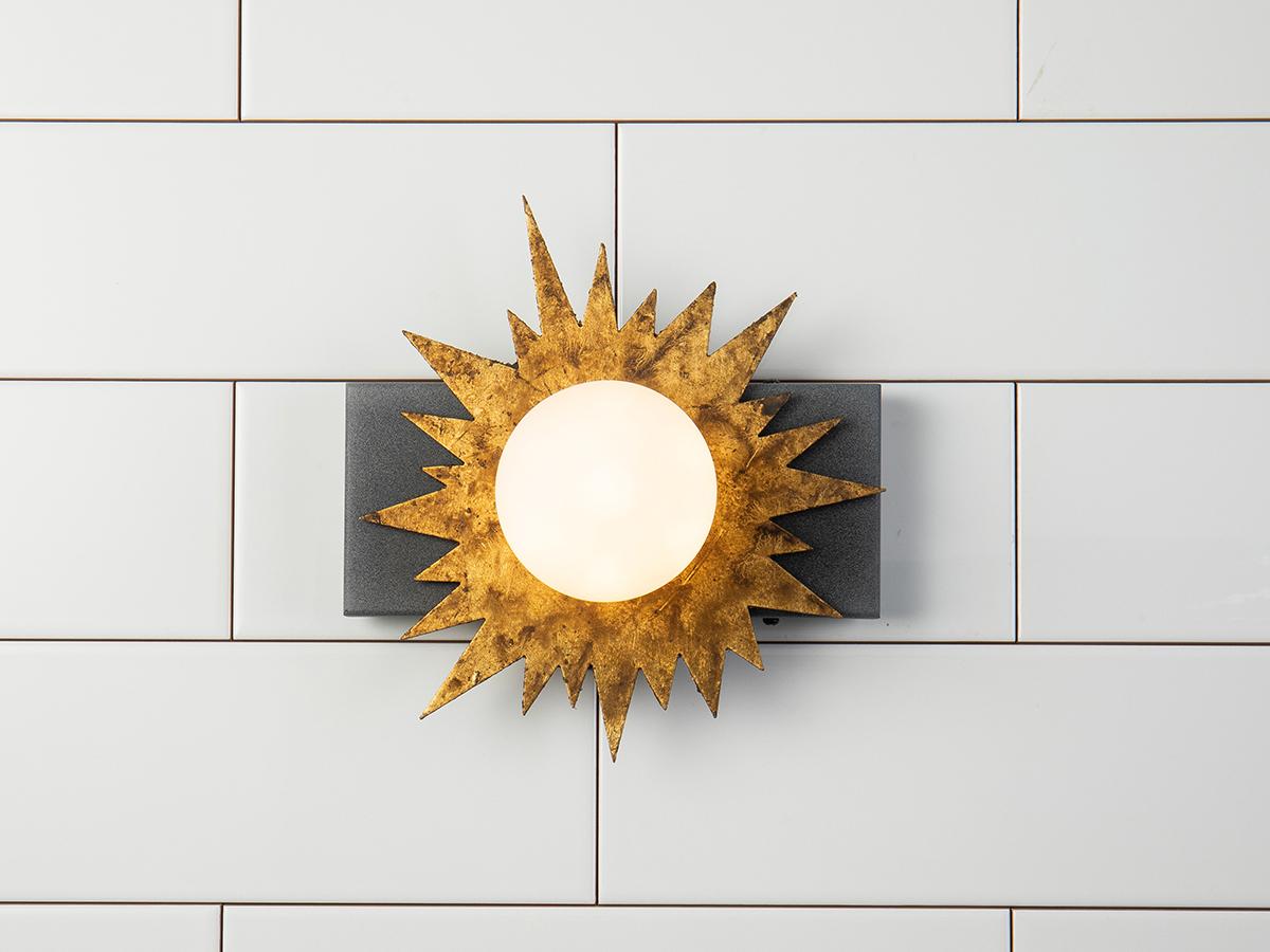 Lucas McKearn Soleil 1-Light Weathered Zinc Gold Black Glass LED Wall Sconce