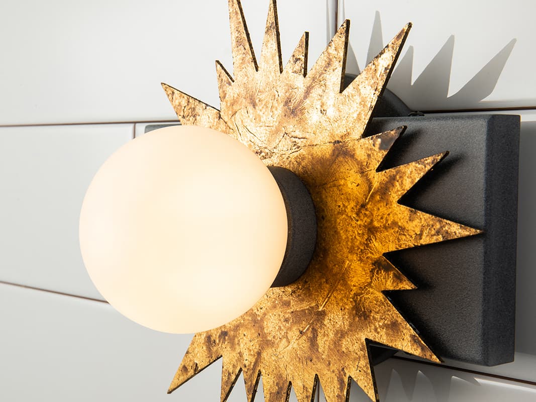 Lucas McKearn Soleil 1-Light Weathered Zinc Gold Black Glass LED Wall Sconce