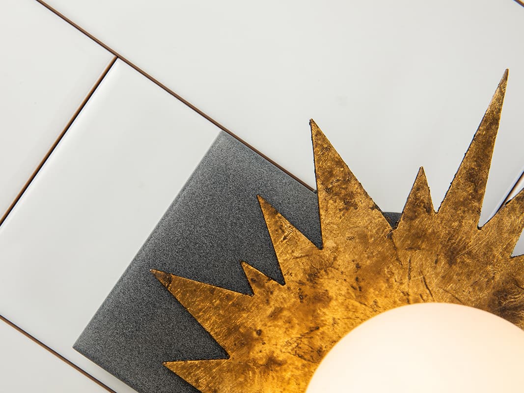 Lucas McKearn Soleil 1-Light Weathered Zinc Gold Black Glass LED Wall Sconce