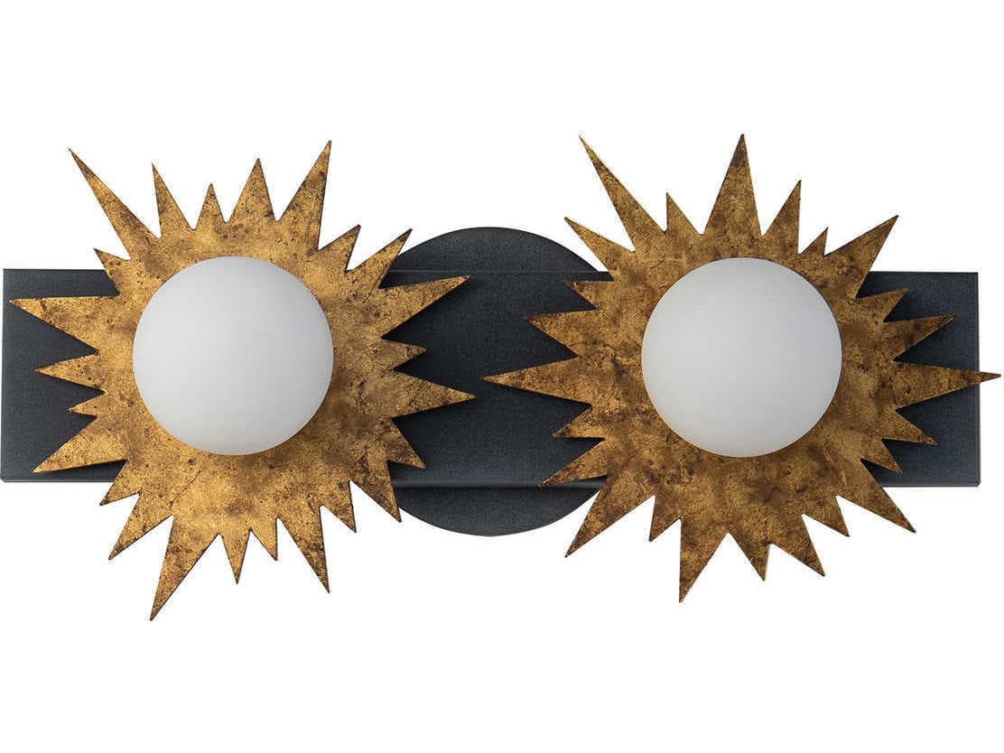 Lucas McKearn Soleil 2-Light Weathered Zinc Gold Black Glass LED Vanity Light