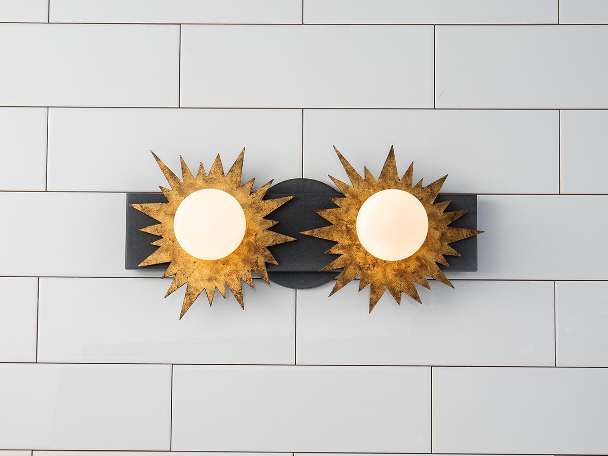 Lucas McKearn Soleil 2-Light Weathered Zinc Gold Black Glass LED Vanity Light