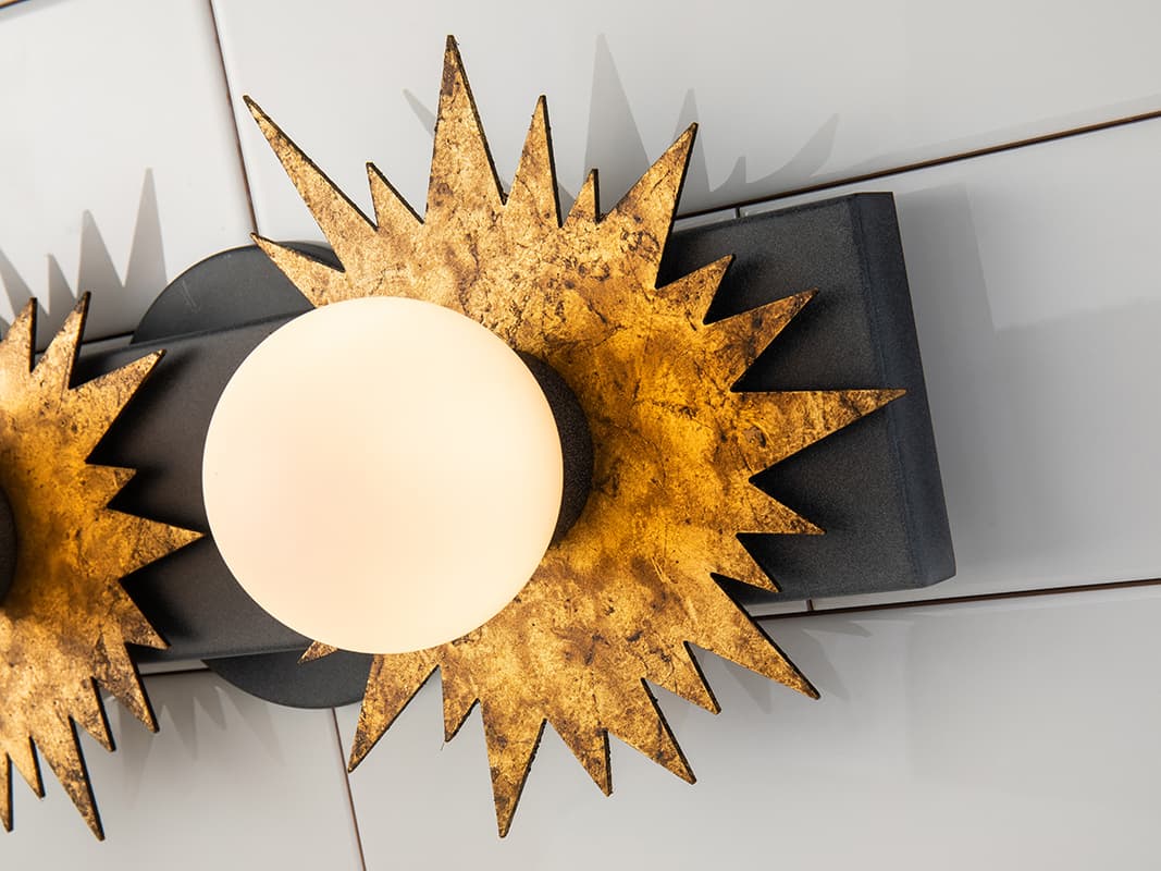 Lucas McKearn Soleil 2-Light Weathered Zinc Gold Black Glass LED Vanity Light