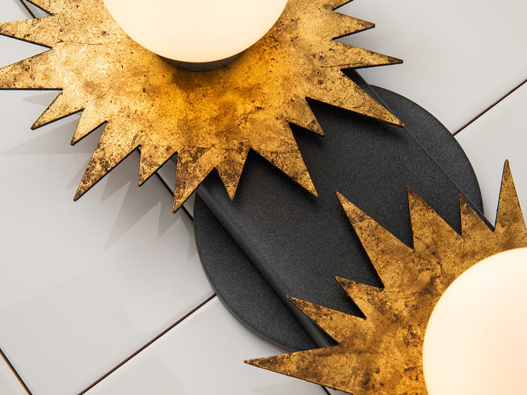 Lucas McKearn Soleil 2-Light Weathered Zinc Gold Black Glass LED Vanity Light