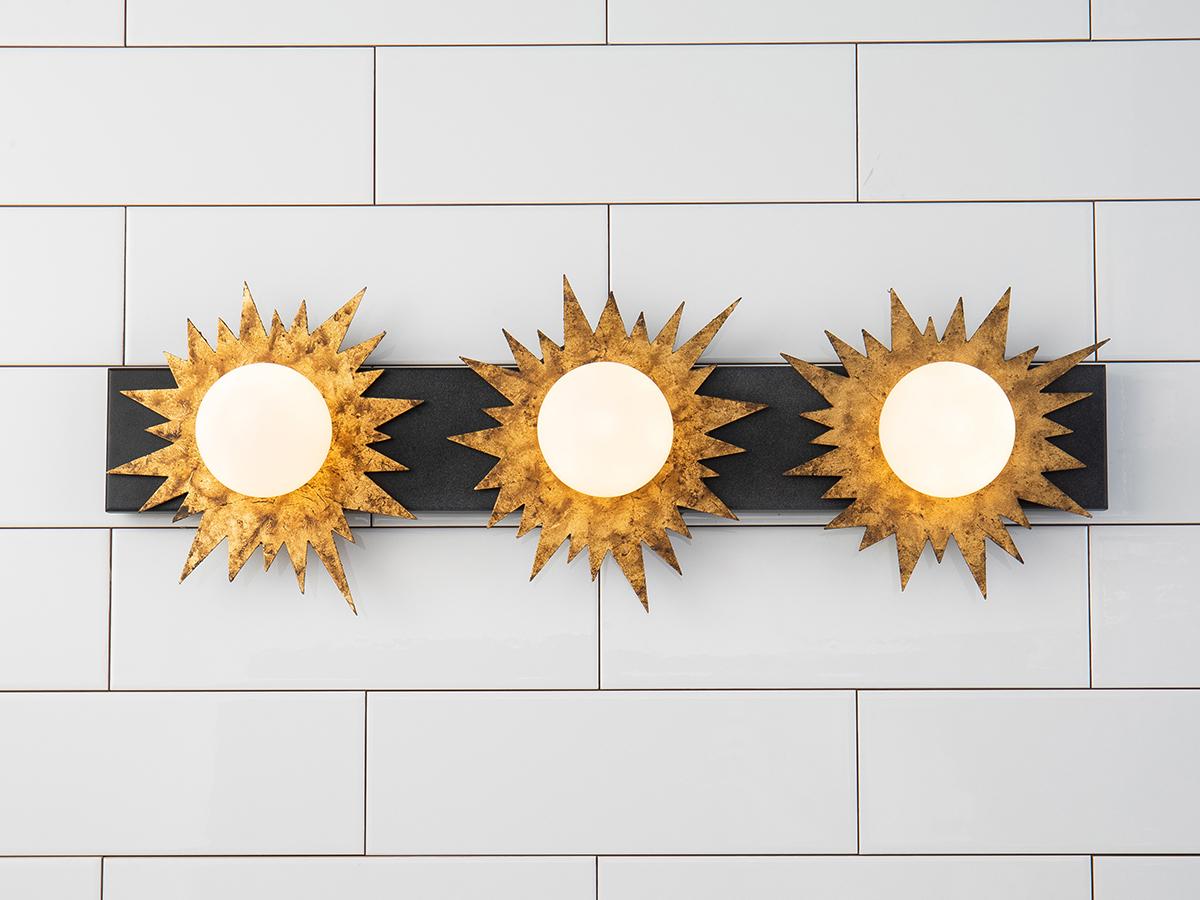 Lucas McKearn Soleil 3-Light Weathered Zinc Gold Black Glass LED Vanity Light