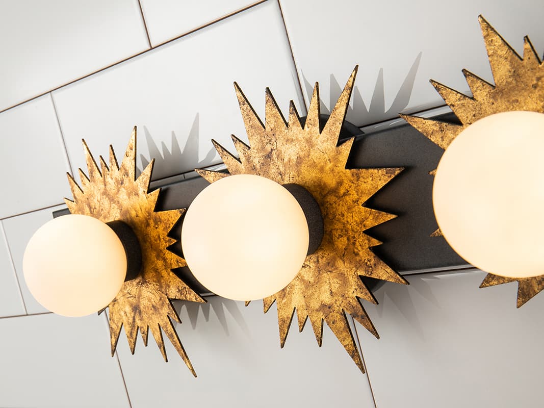 Lucas McKearn Soleil 3-Light Weathered Zinc Gold Black Glass LED Vanity Light