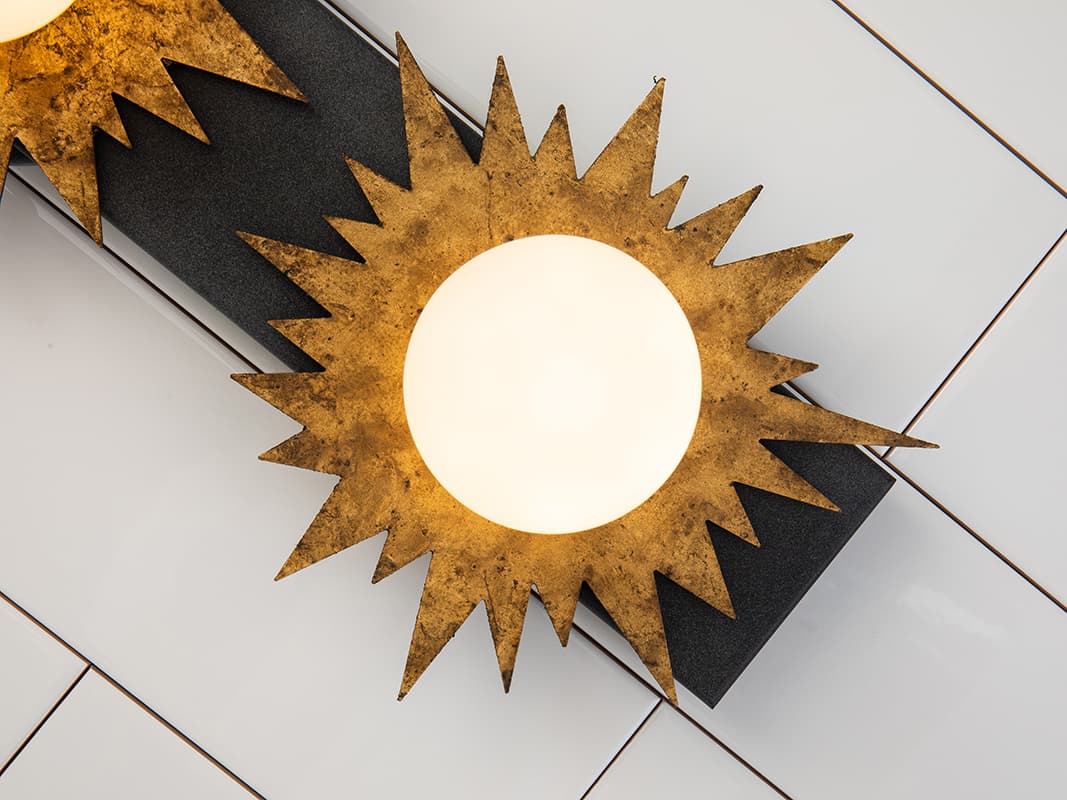 Lucas McKearn Soleil 3-Light Weathered Zinc Gold Black Glass LED Vanity Light