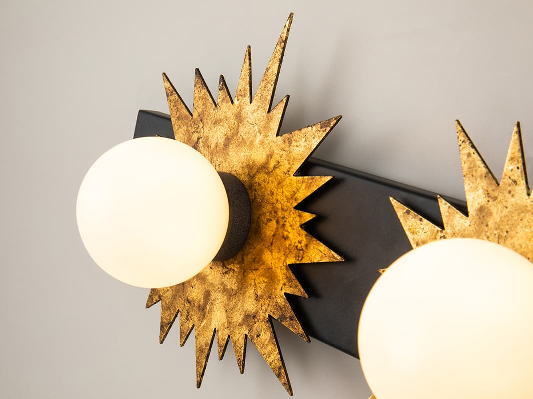 Lucas McKearn Soleil 4-Light Weathered Zinc Gold Black Glass LED Vanity Light