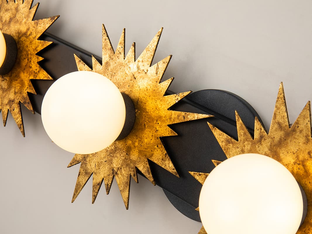 Lucas McKearn Soleil 4-Light Weathered Zinc Gold Black Glass LED Vanity Light