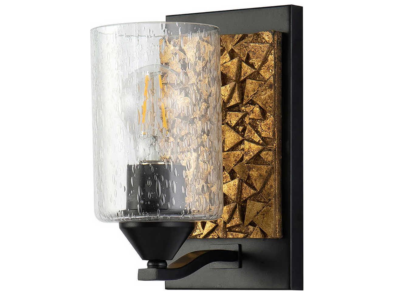 Lucas McKearn Bocage 1-Light Matte Black Antiqued Gold Leaf Glass Wall Sconce