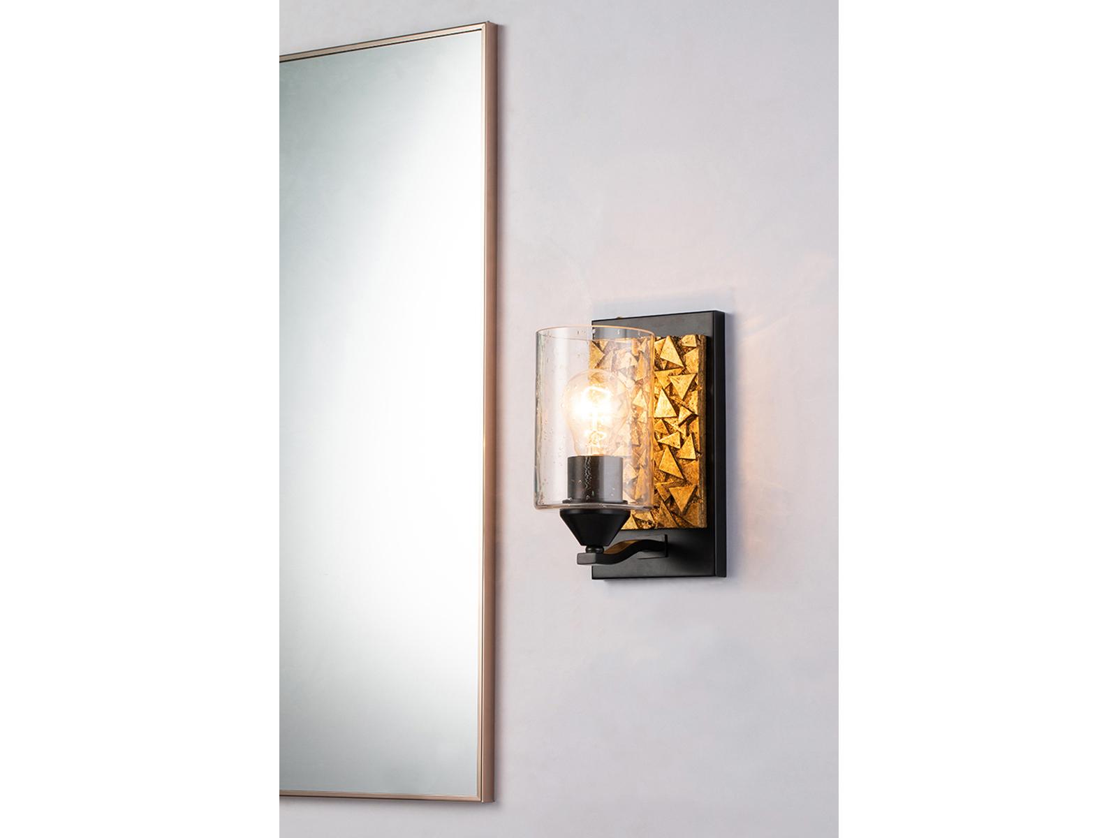 Lucas McKearn Bocage 1-Light Matte Black Antiqued Gold Leaf Glass Wall Sconce