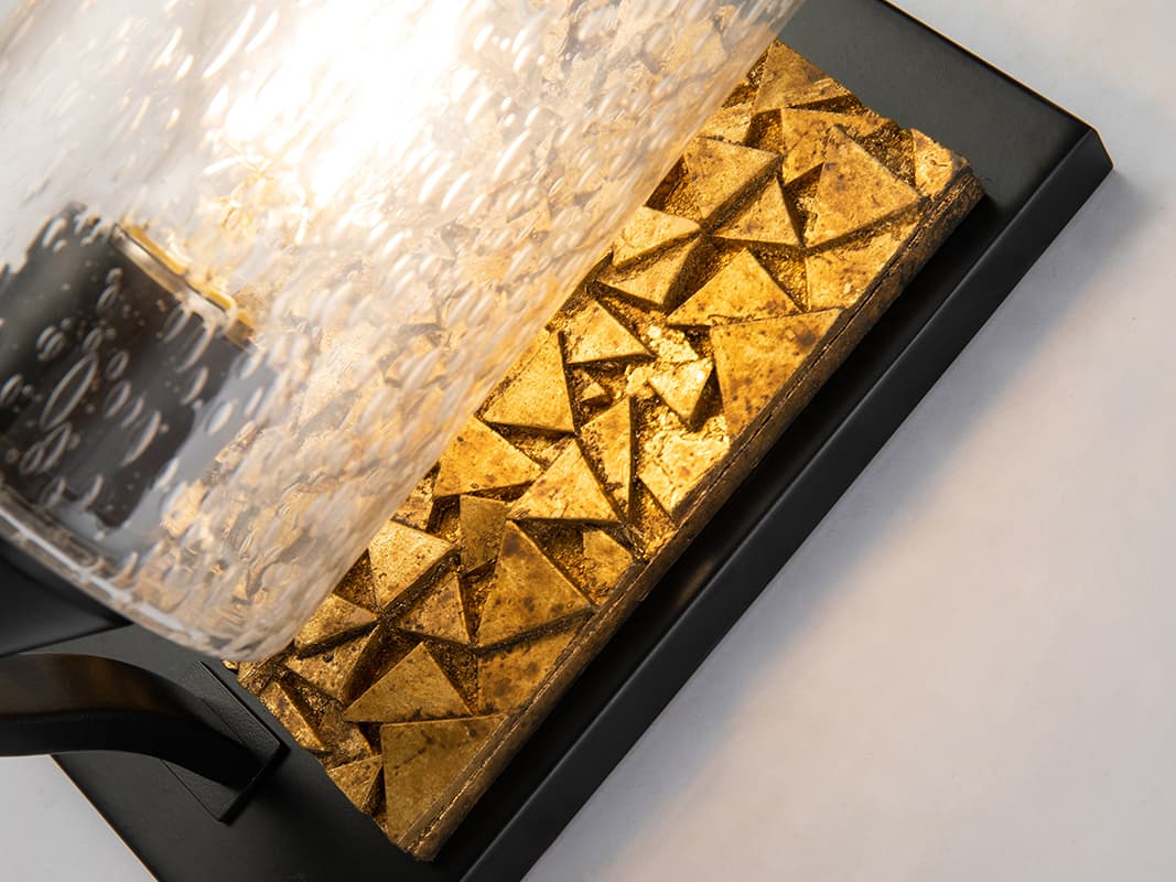 Lucas McKearn Bocage 1-Light Matte Black Antiqued Gold Leaf Glass Wall Sconce