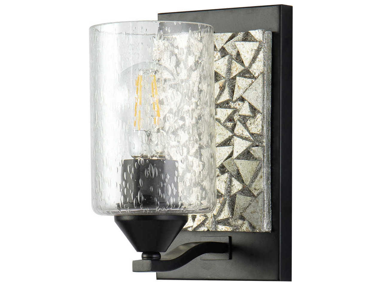 Lucas McKearn Bocage 1-Light Matte Black Antiqued Silver Leaf Glass Wall Sconce