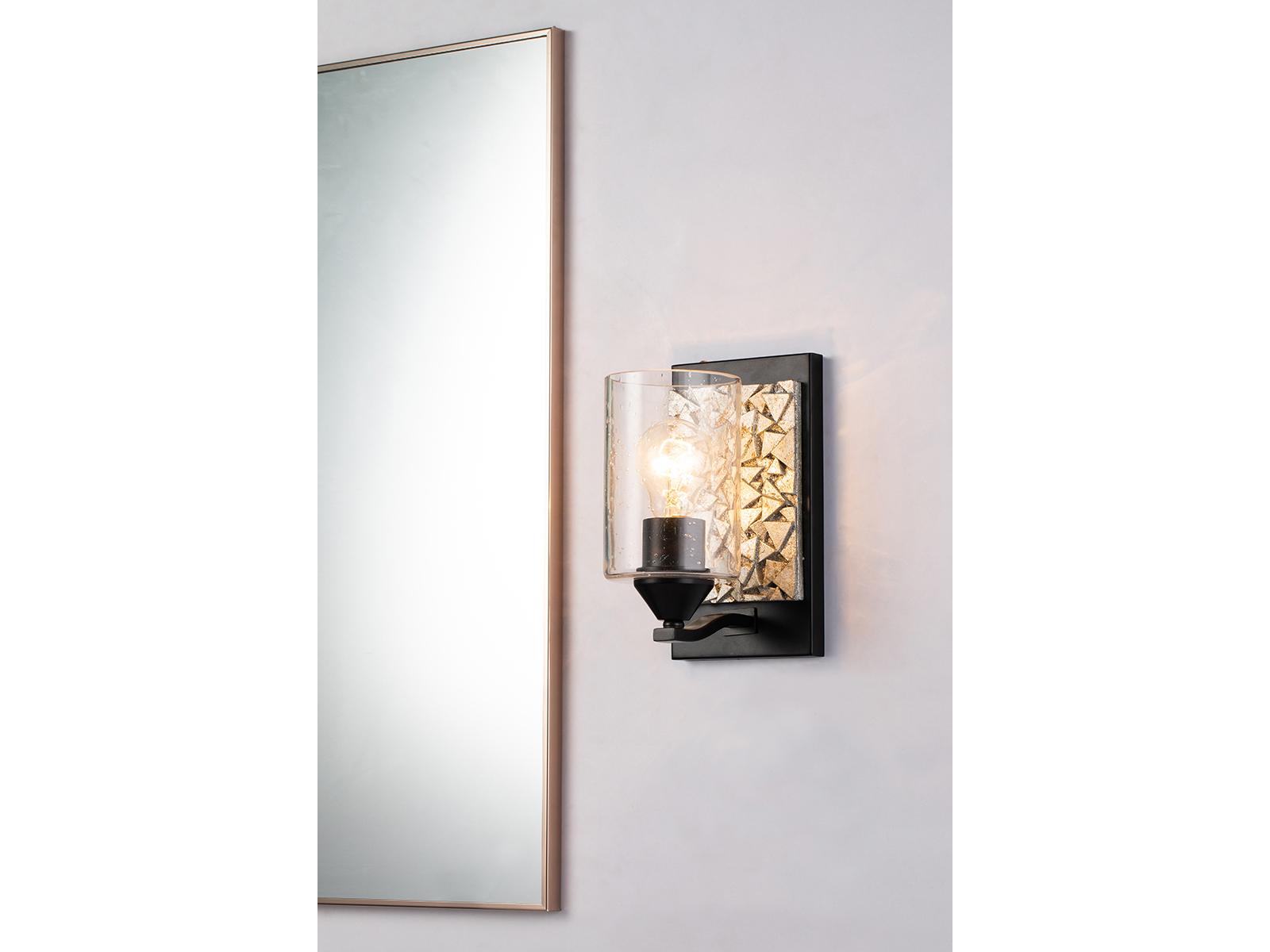 Lucas McKearn Bocage 1-Light Matte Black Antiqued Silver Leaf Glass Wall Sconce