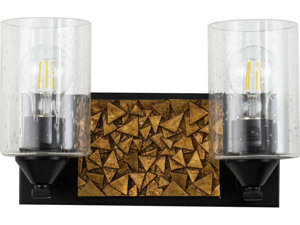 Lucas McKearn Bocage 2-Light Matte Black Antiqued Gold Leaf Glass Vanity Light