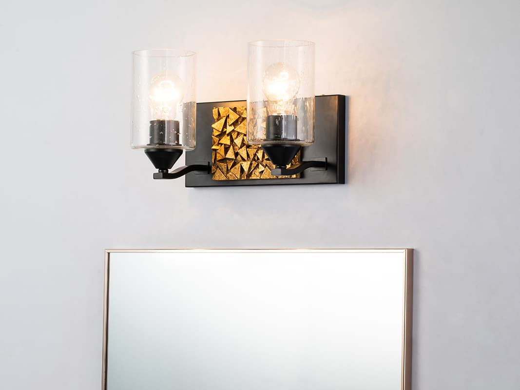 Lucas McKearn Bocage 2-Light Matte Black Antiqued Gold Leaf Glass Vanity Light