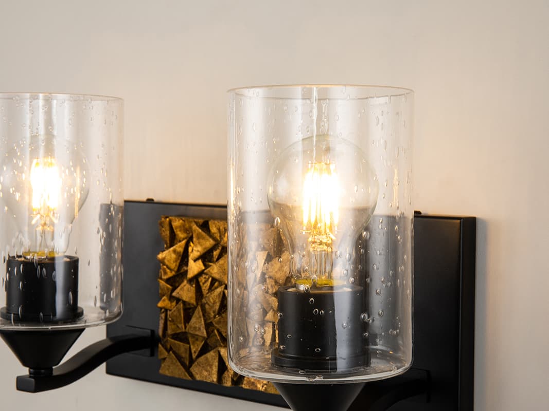 Lucas McKearn Bocage 2-Light Matte Black Antiqued Gold Leaf Glass Vanity Light