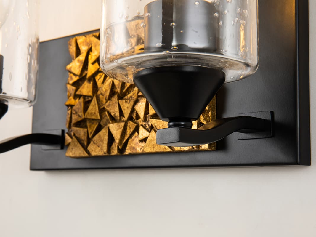 Lucas McKearn Bocage 2-Light Matte Black Antiqued Gold Leaf Glass Vanity Light