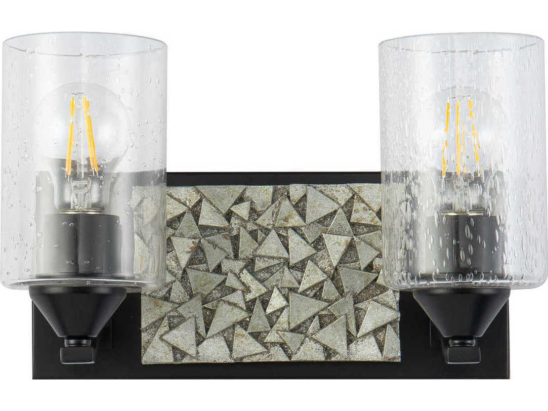 Lucas McKearn Bocage 2-Light Matte Black Antiqued Silver Leaf Glass Vanity Light