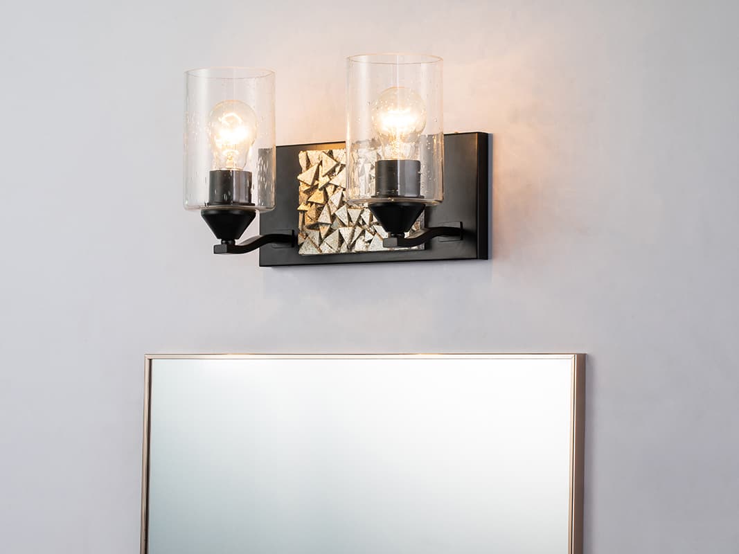 Lucas McKearn Bocage 2-Light Matte Black Antiqued Silver Leaf Glass Vanity Light