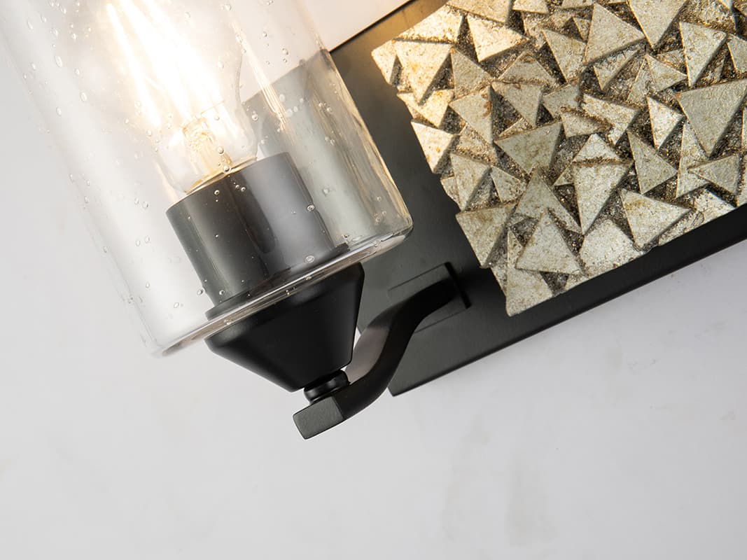 Lucas McKearn Bocage 2-Light Matte Black Antiqued Silver Leaf Glass Vanity Light