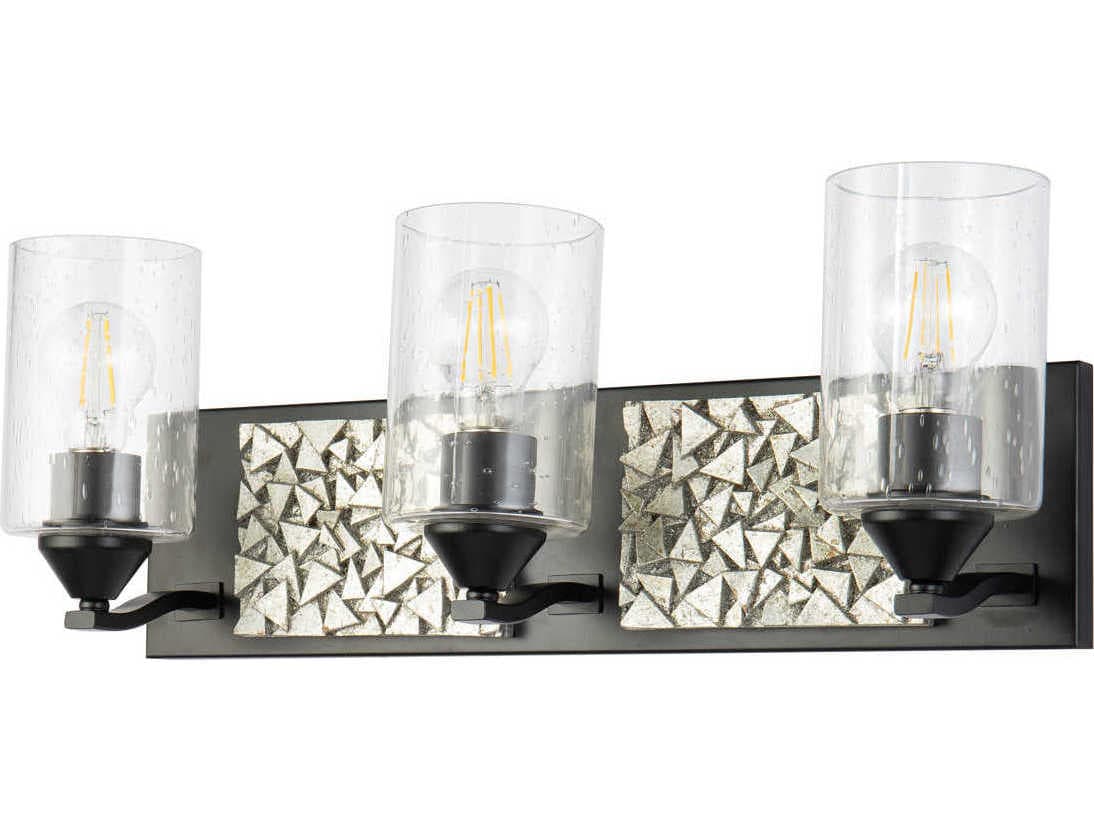 Lucas McKearn Bocage 3-Light Matte Black Antiqued Silver Leaf Glass Vanity Light