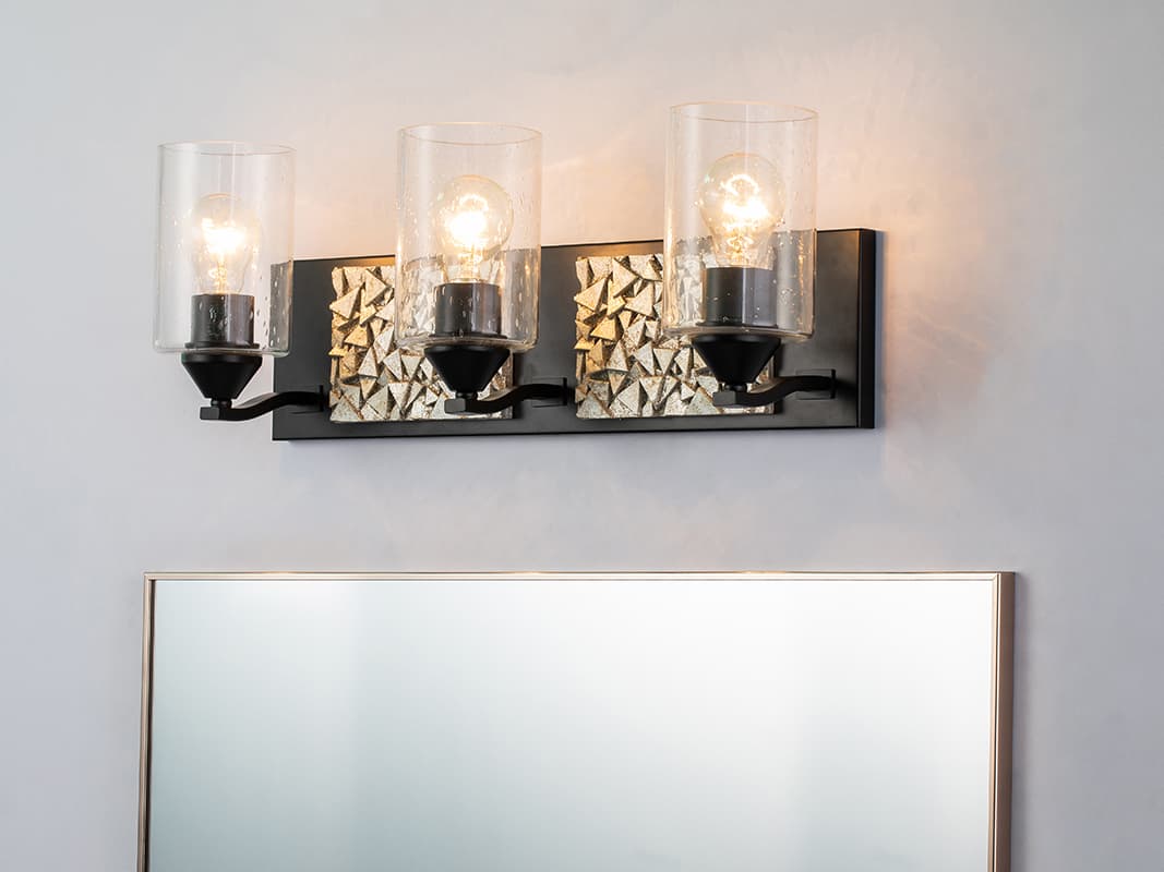 Lucas McKearn Bocage 3-Light Matte Black Antiqued Silver Leaf Glass Vanity Light