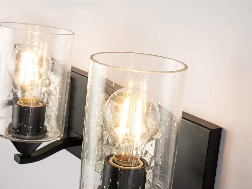 Lucas McKearn Bocage 3-Light Matte Black Antiqued Silver Leaf Glass Vanity Light